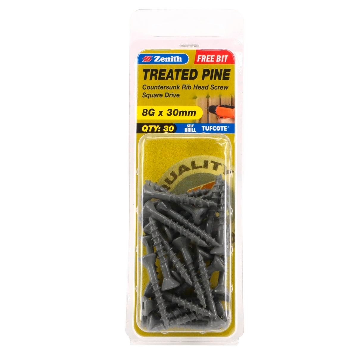 Zenith Treated Pine Screws - 8g x 30mm - Carbon Steel - 30 Pack - SuperSaverAU - view 1