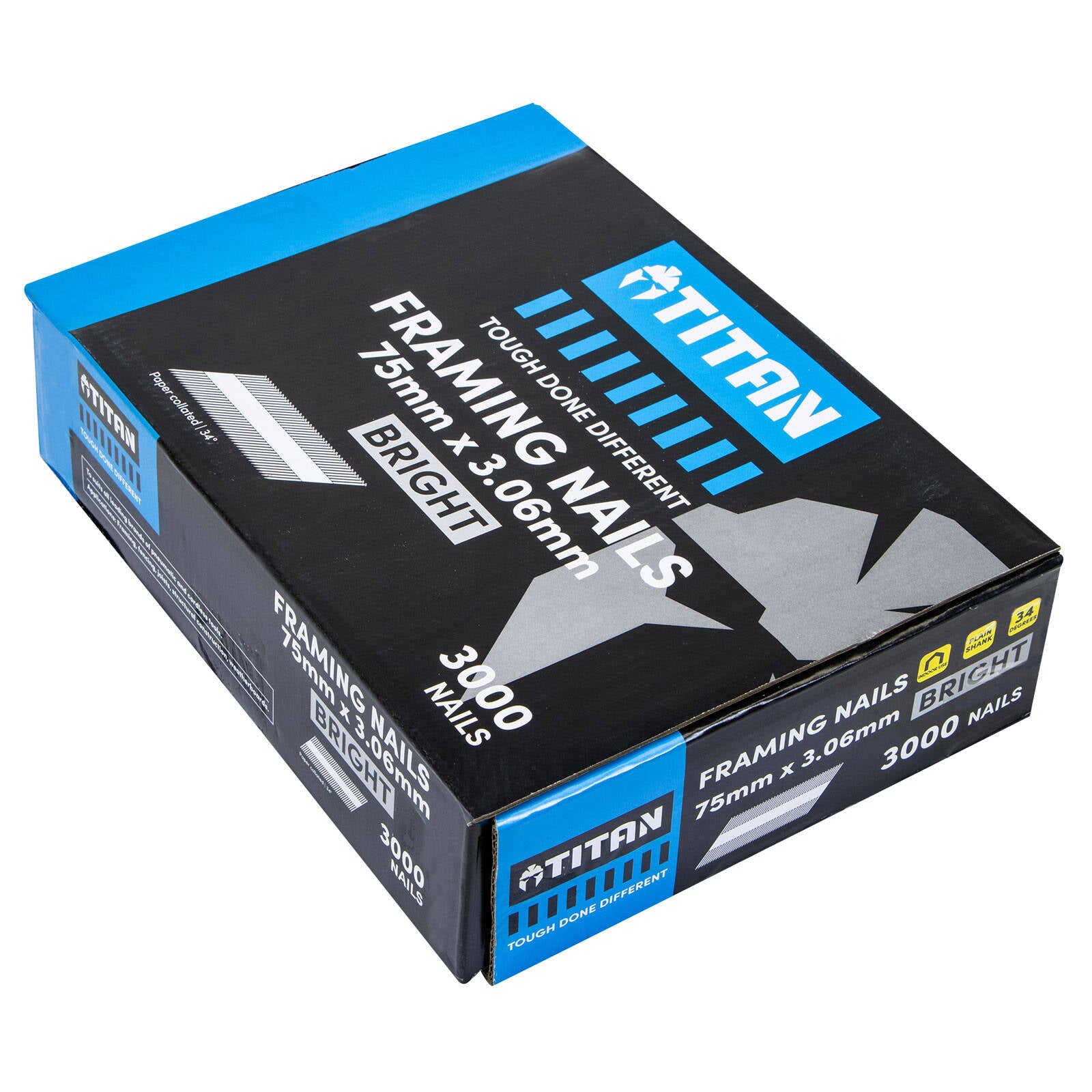 Titan 75 x 3.06mm Bright Steel Collated Framing Nails - 3000 Pack