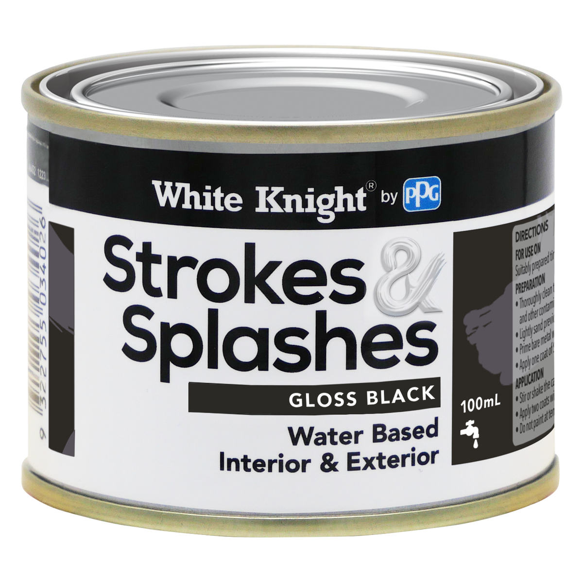 White Knight Strokes & Splashes 100ml Black Gloss Water-Based Craft Paint Indoor Outdoor