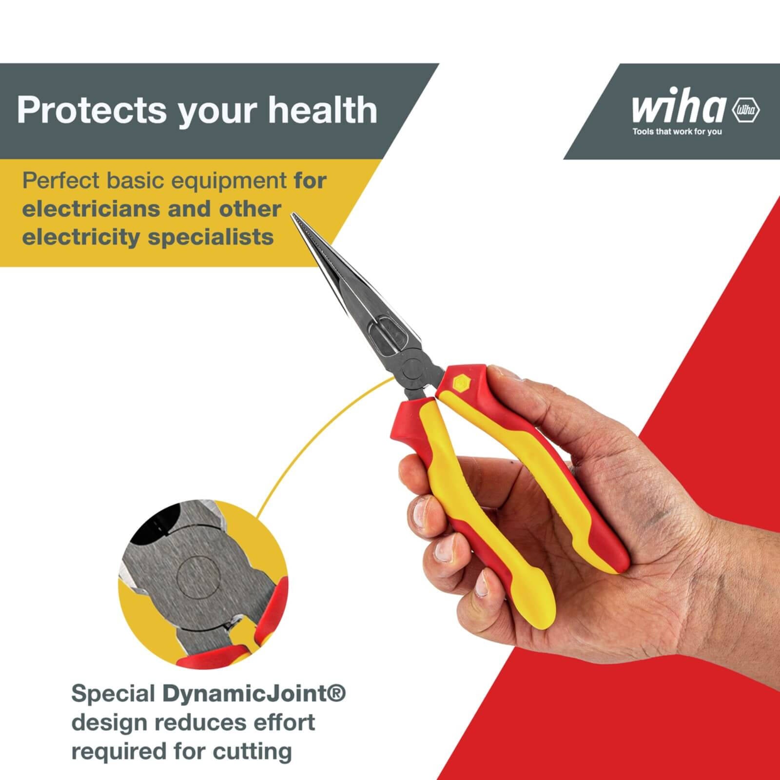 Wiha 200mm Long Nose VDE Pliers - 1000V Insulated, C70 Tool Steel, Straight Cut