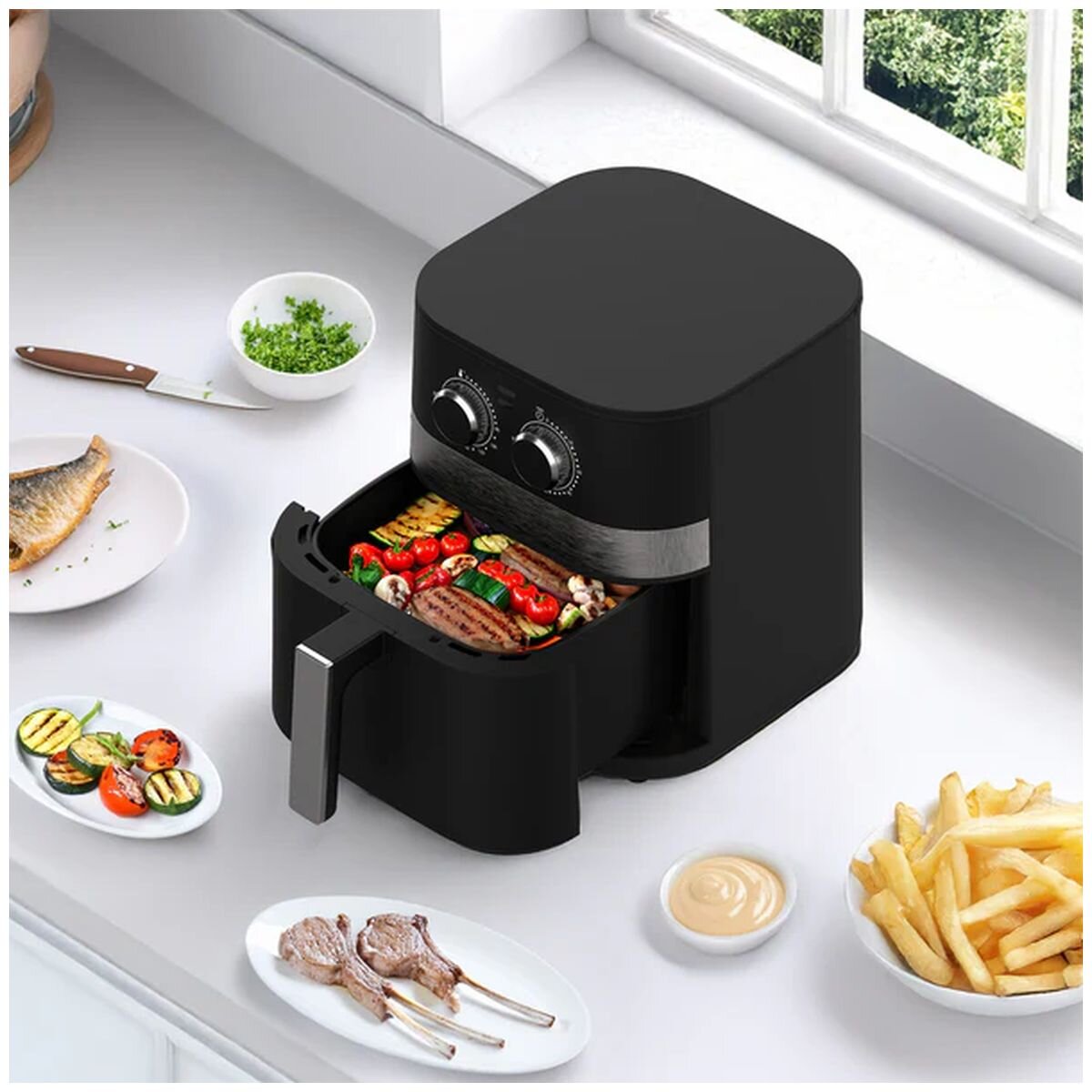 Kitchen Couture Compact Air Fryer 5.5L - Black - Dual Dial Controls, Auto Shut-Off Timer - 10005260