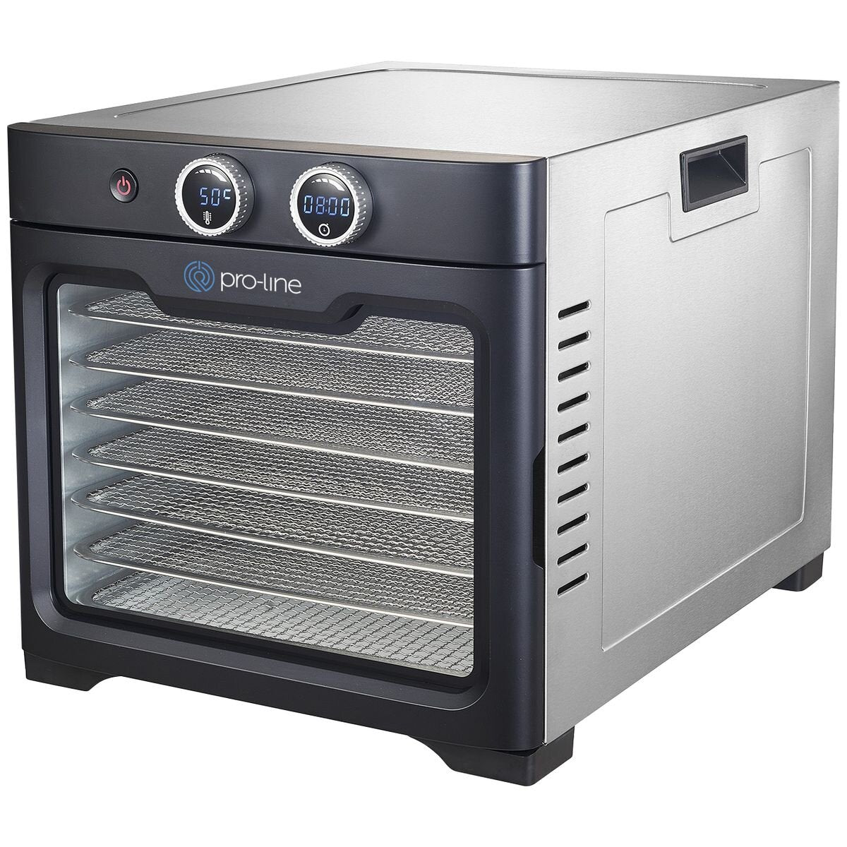 Proline 8 tray food dehydrator 800W - Stainless steel body - Glass door, 5 minute to 24 hour timer - DH-C8