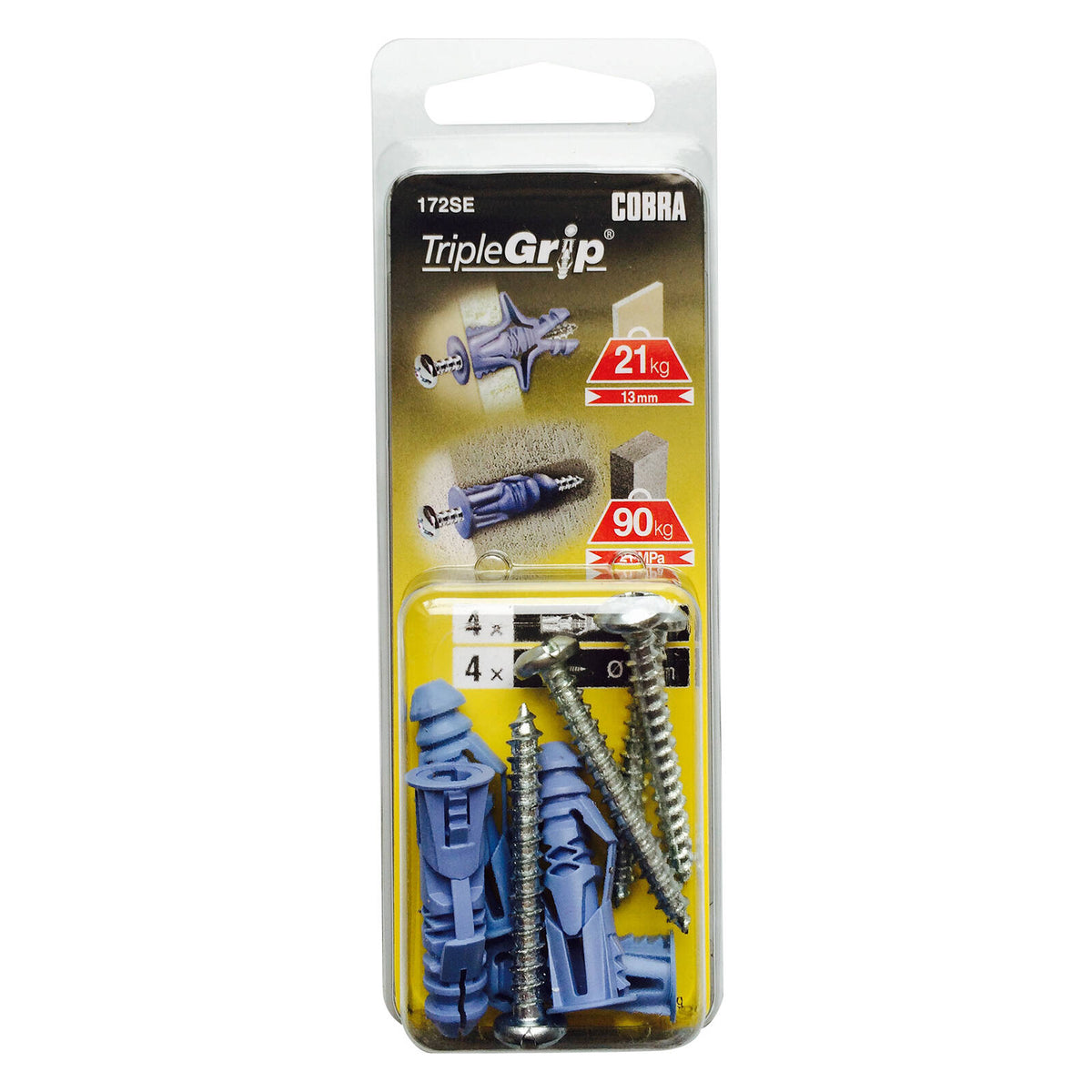 Cobra 5.0mm Silver Triple Grip Anchor Screws 4 Pack Wall Fixings