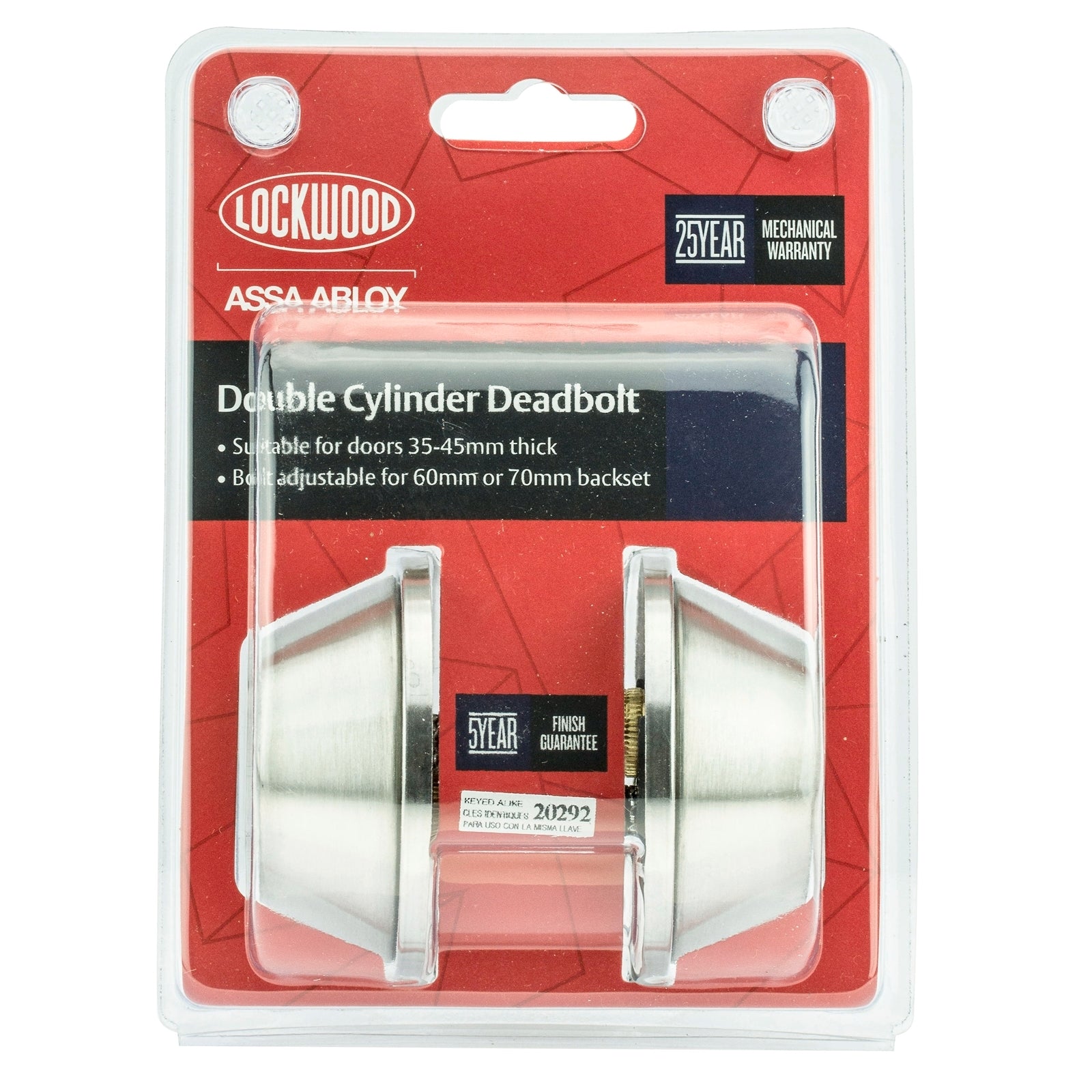 Lockwood Stainless Steel Symmetry Double Cylinder Deadbolt 63mm Bore