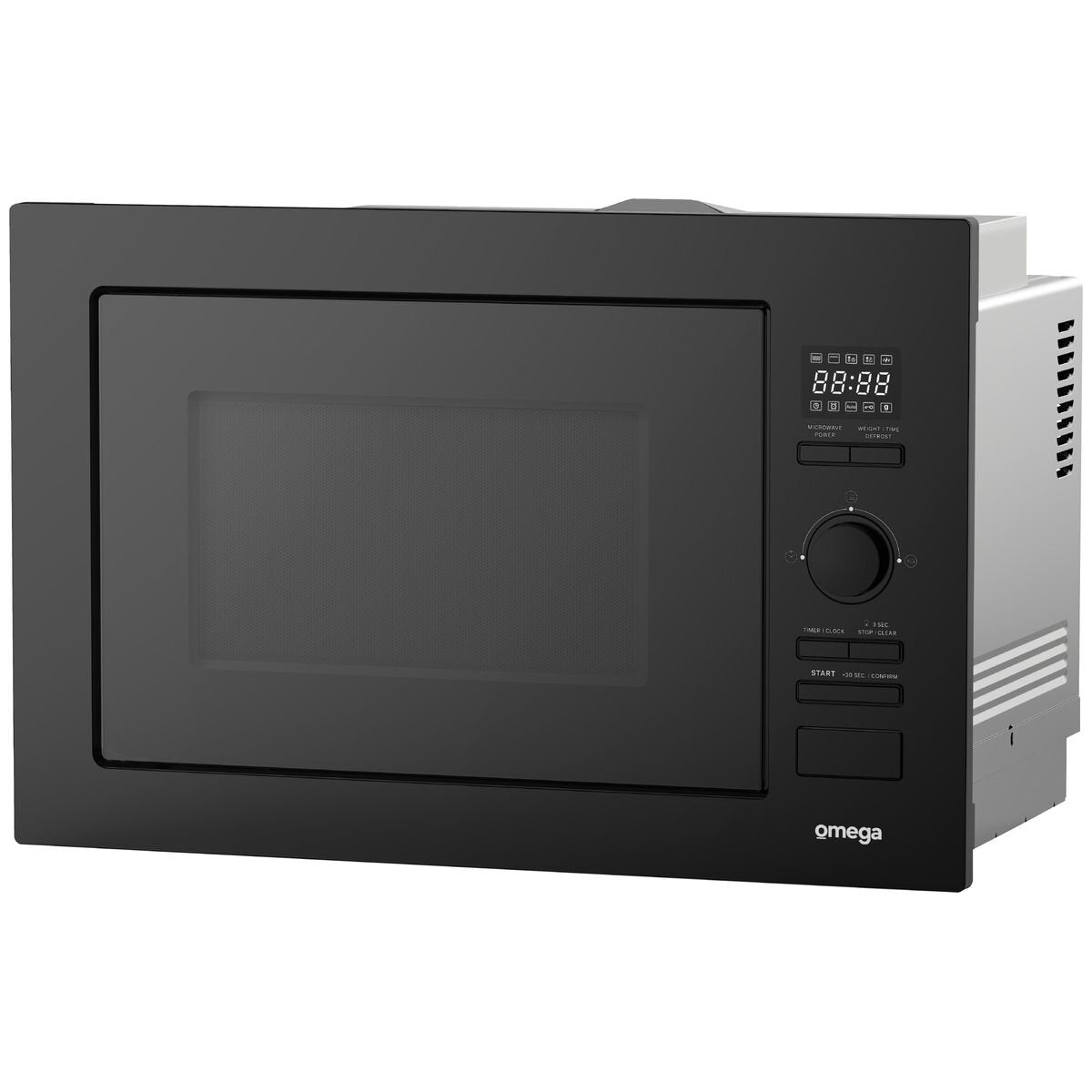 Omega 28L Built-In Microwave Oven 900W - Black Glass - 8 Auto Programs - Defrost by Weight - OM28BF