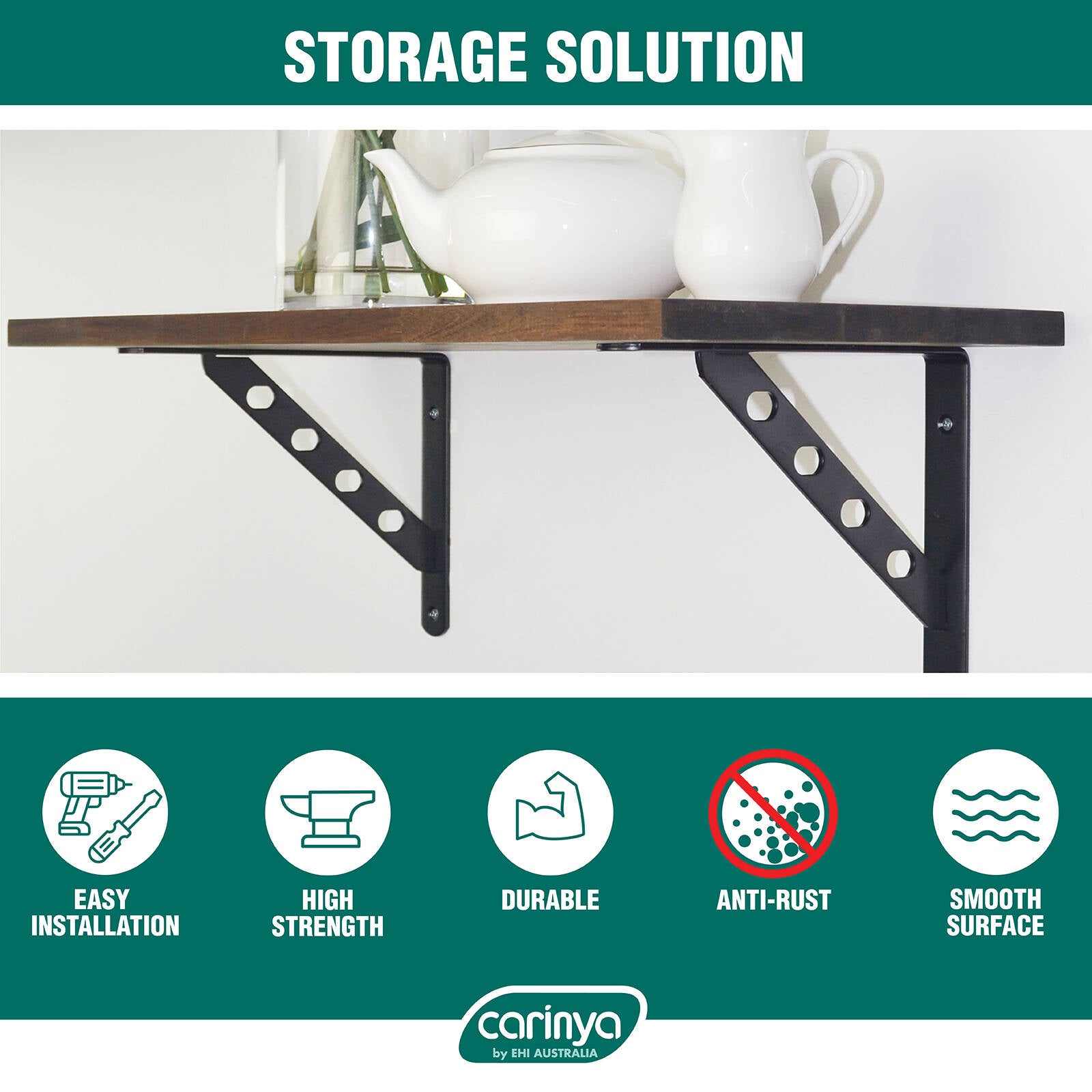 Carinya 250 x 195mm Black Heavy Duty Circle Stayed Bracket - 200kg Powder Coated Steel
