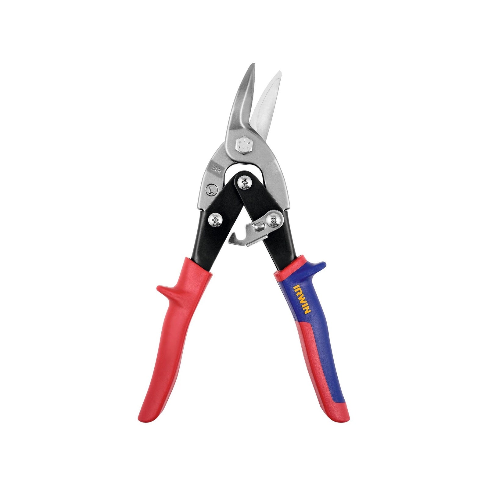 Irwin Left Straight Cut Offset Aviation Snips - 33mm Steel Blade, Red