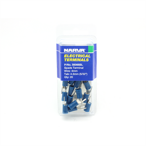 Narva Blue Flared Vinyl Insulated Spade Terminal 4mm 20 Pack - SuperSaverAU - view 1