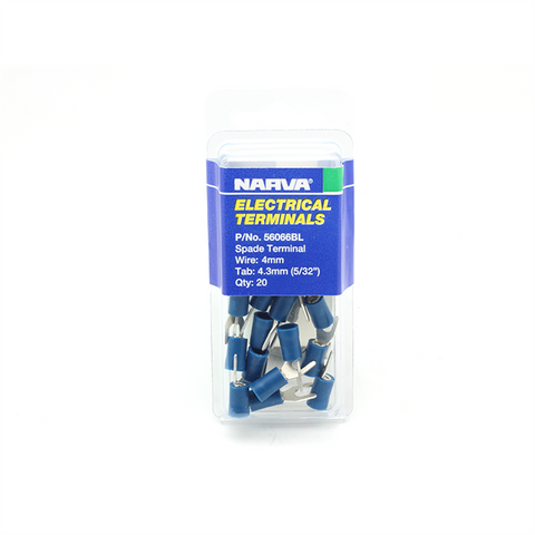 Narva Blue Flared Vinyl Insulated Spade Terminal 4mm / 4.3mm (5/32") - 20 Pack
