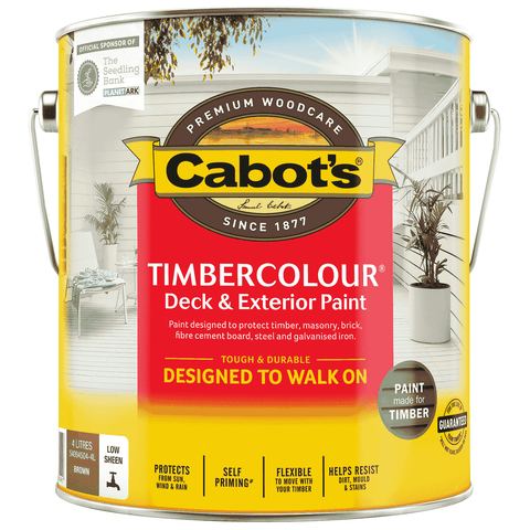 Cabot's 4L Brown Timbercolour Deck & Exterior Paint, Water-Based Self-Priming UV Resistant