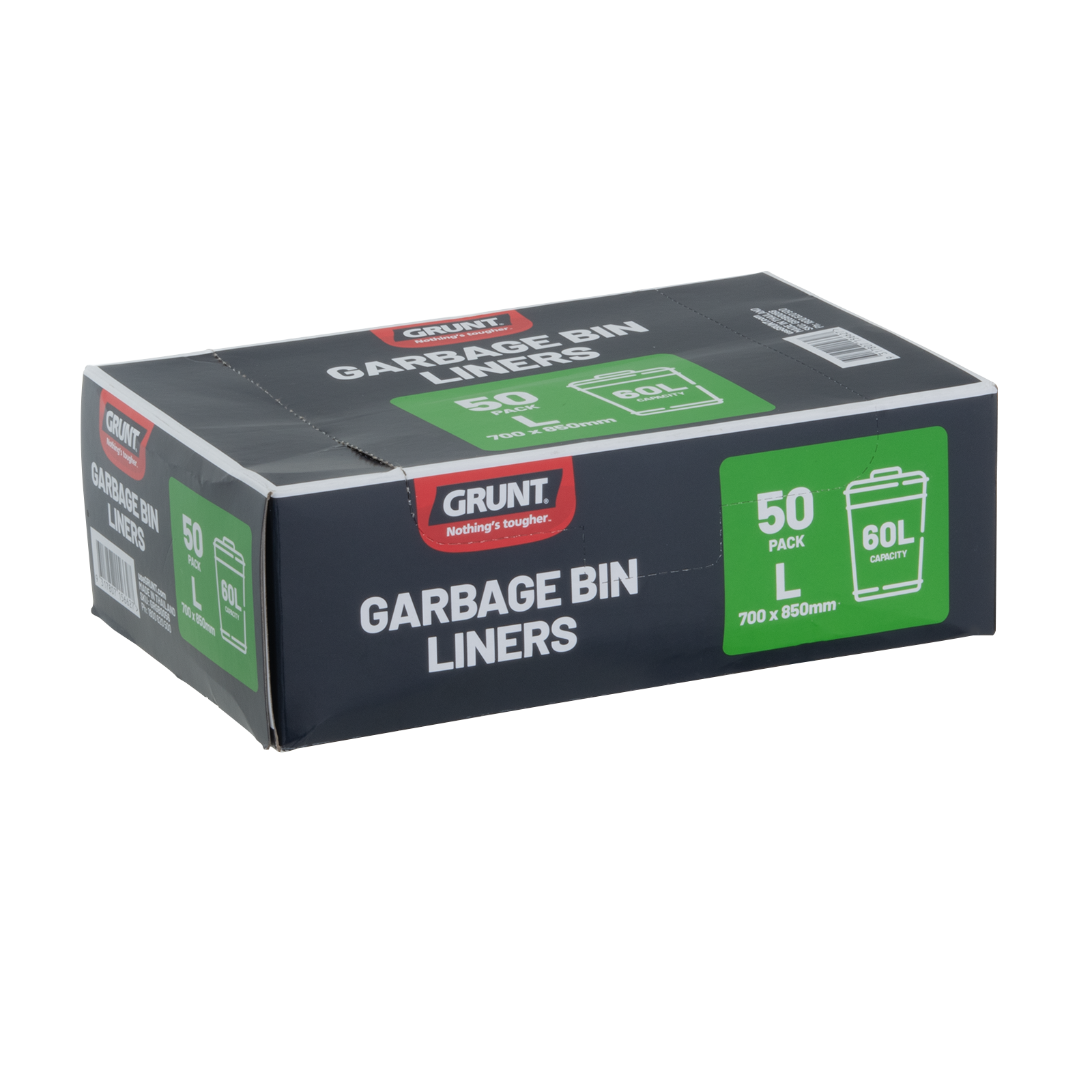Grunt 60L 850 x 700mm Black Rubbish Bags 50 Pack