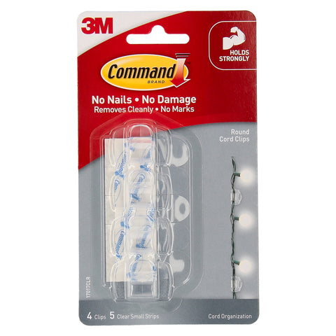 Command Clear Adhesive Round Cord Clips - 4 Pack, Cable Management