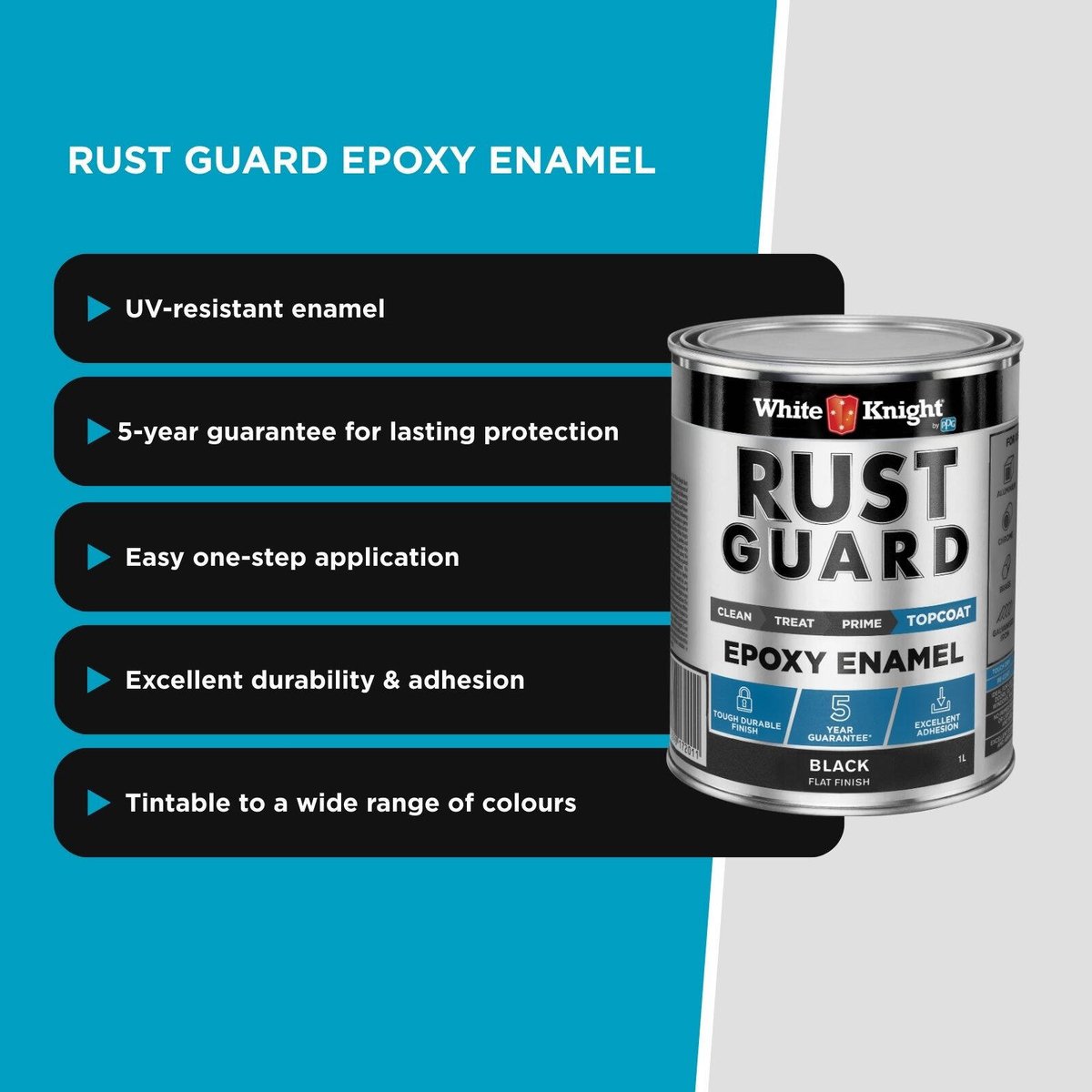 White Knight Rust Guard 1L Black Flat Epoxy Enamel Paint for Metal Indoor Outdoor