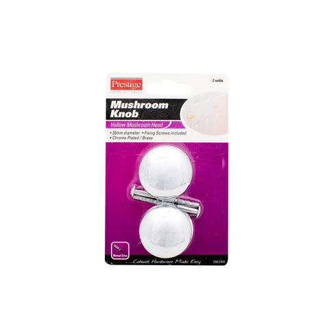 Prestige 35mm Chrome Plated Hollow Mushroom Cupboard Knob, 2 Pack