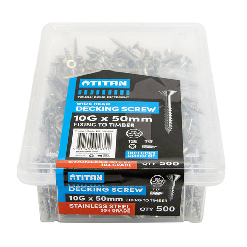 Titan 10G x 50mm Wide Head Decking Screw 304 Stainless Steel - 500 Pack