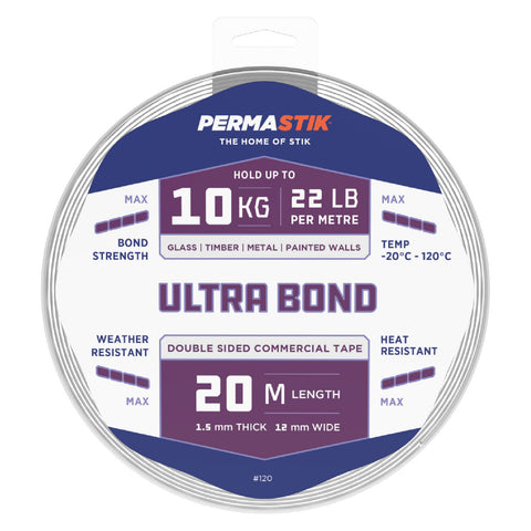 Permastik 12mm x 20m Foam Ultra Bond Mounting Tape Outdoor White