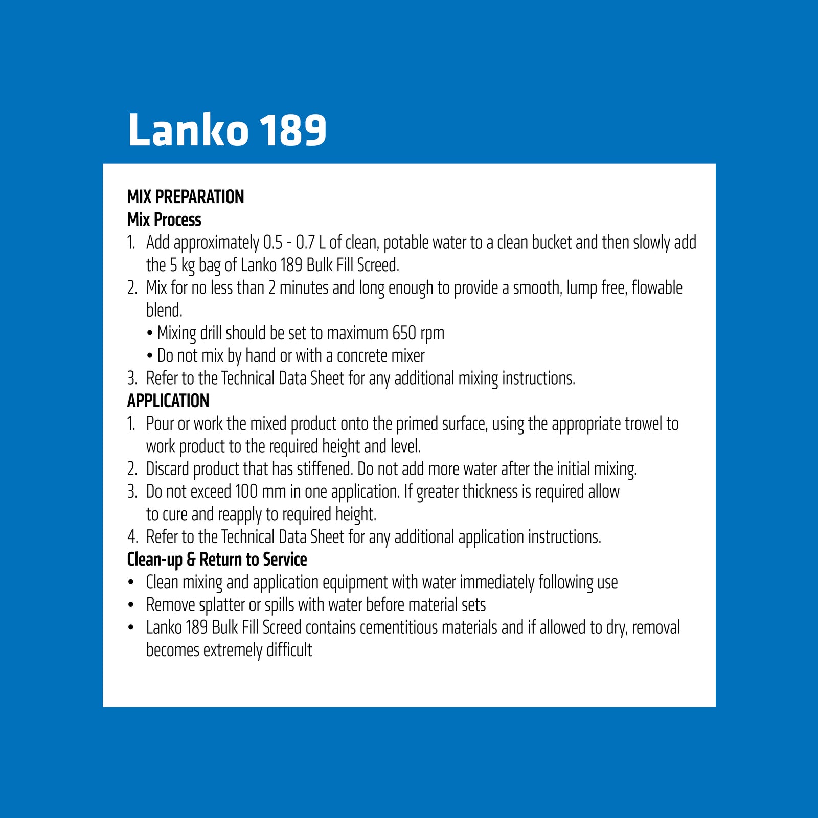 Davco Lanko 189 Bulk Fill Screed 5kg, Rapid Setting Cement Based, Grey