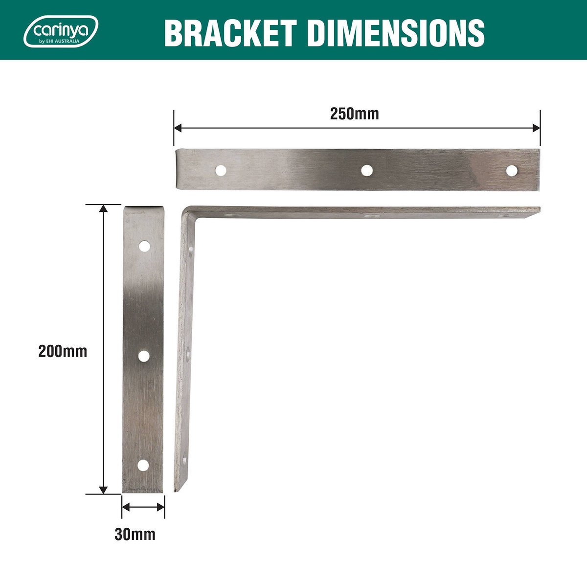 Carinya 250 x 200mm Stainless Steel Angle Bracket, 50kg, Indoor/Outdoor