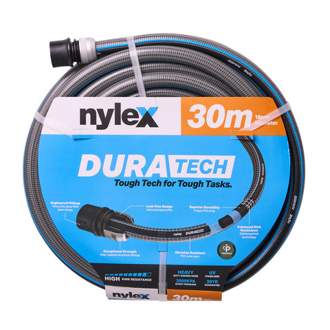 Nylex Duratech 30m x 18mm Garden Hose - 5-Ply PVC, Aluminium Coupling