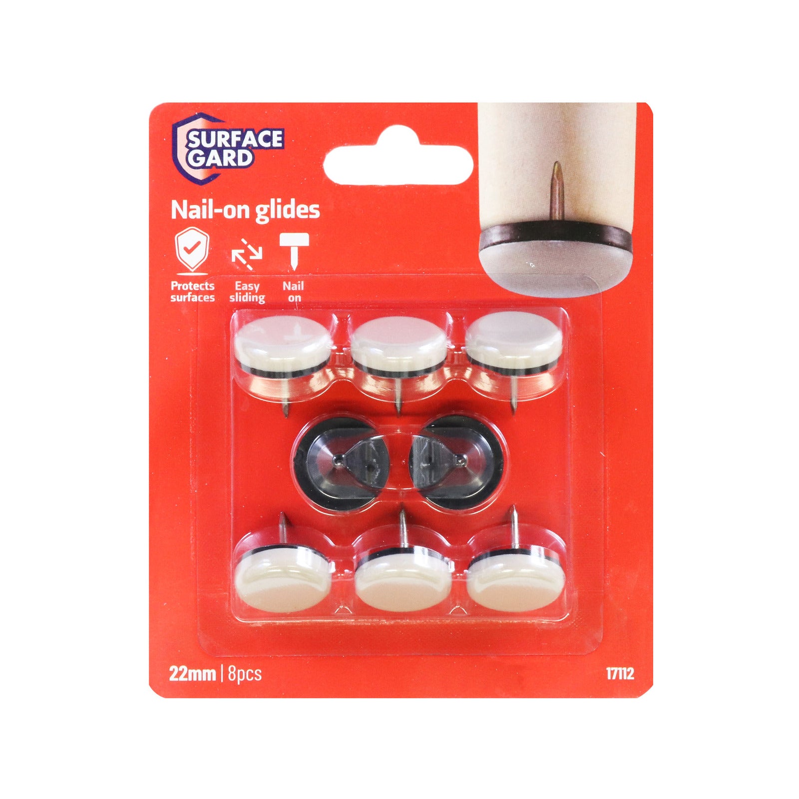 Surface Gard 22mm Beige Round Nail On Slide Glides - 8 Pack