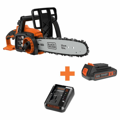 Black & Decker Cordless Chainsaw - 25cm Cutting Width, Tool-Free Chain Tensioning - GKC1825L20-XE