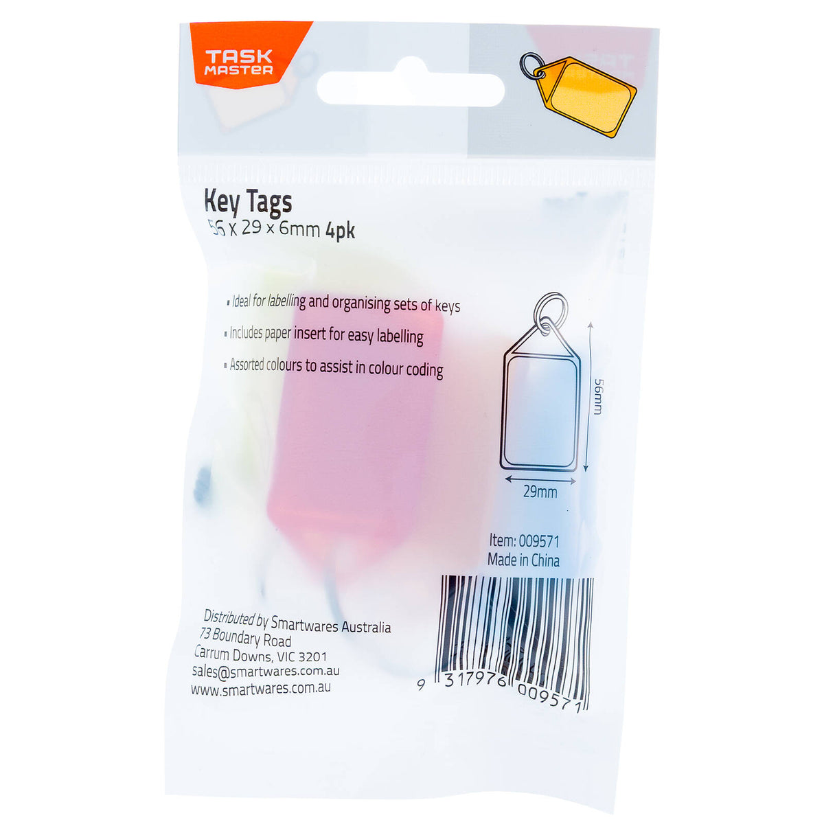 Taskmaster Key Tags with Key Ring, 4 Pack
