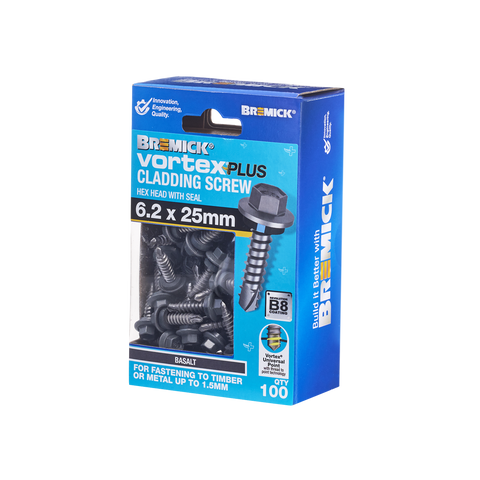 Bremick Vortex Plus Cladding Screw 6.2 x 25mm - 100 Pack - Hex Head - B8 Coating - SuperSaverAU - view 1