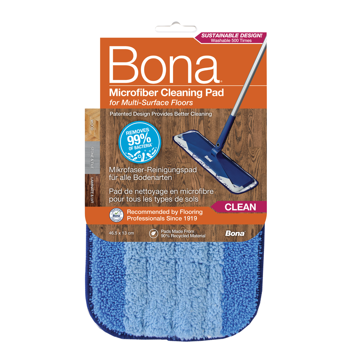 Bona 255mm Microfibre Floor Mop Pad - 1 Pack