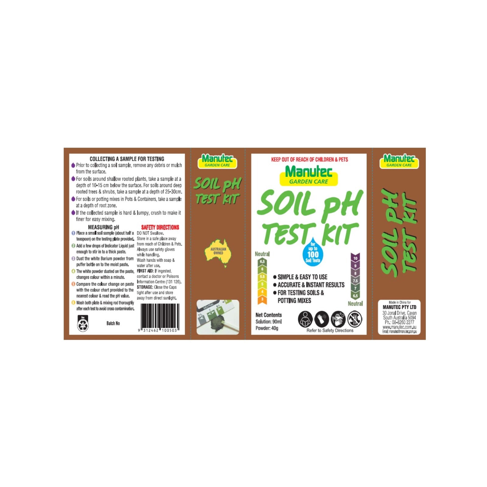 Manutec Soil pH Test Kit - Indicator Liquid & Barium Powder for Garden Soil