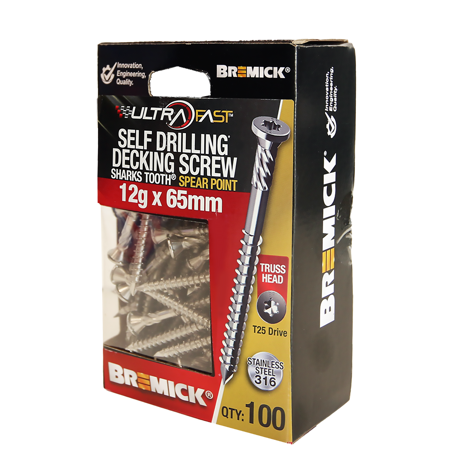Bremick UltraFast 12g x 65mm 316 Stainless Steel T25 Truss Head Decking Screw - 100 Pack