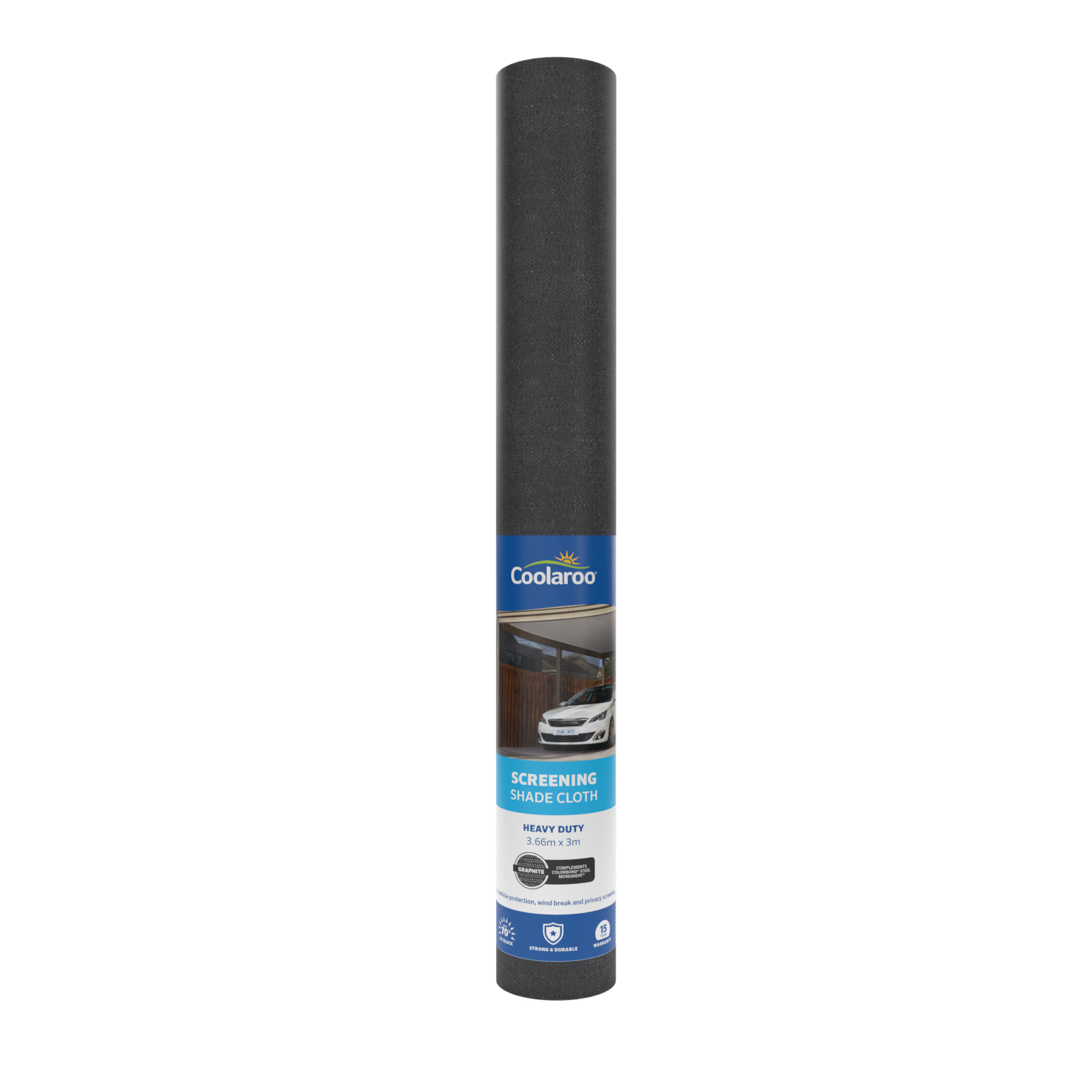 Coolaroo 3.66 x 3m Graphite Heavy Duty Screening Shade Cloth - HDPE 70% UV Block