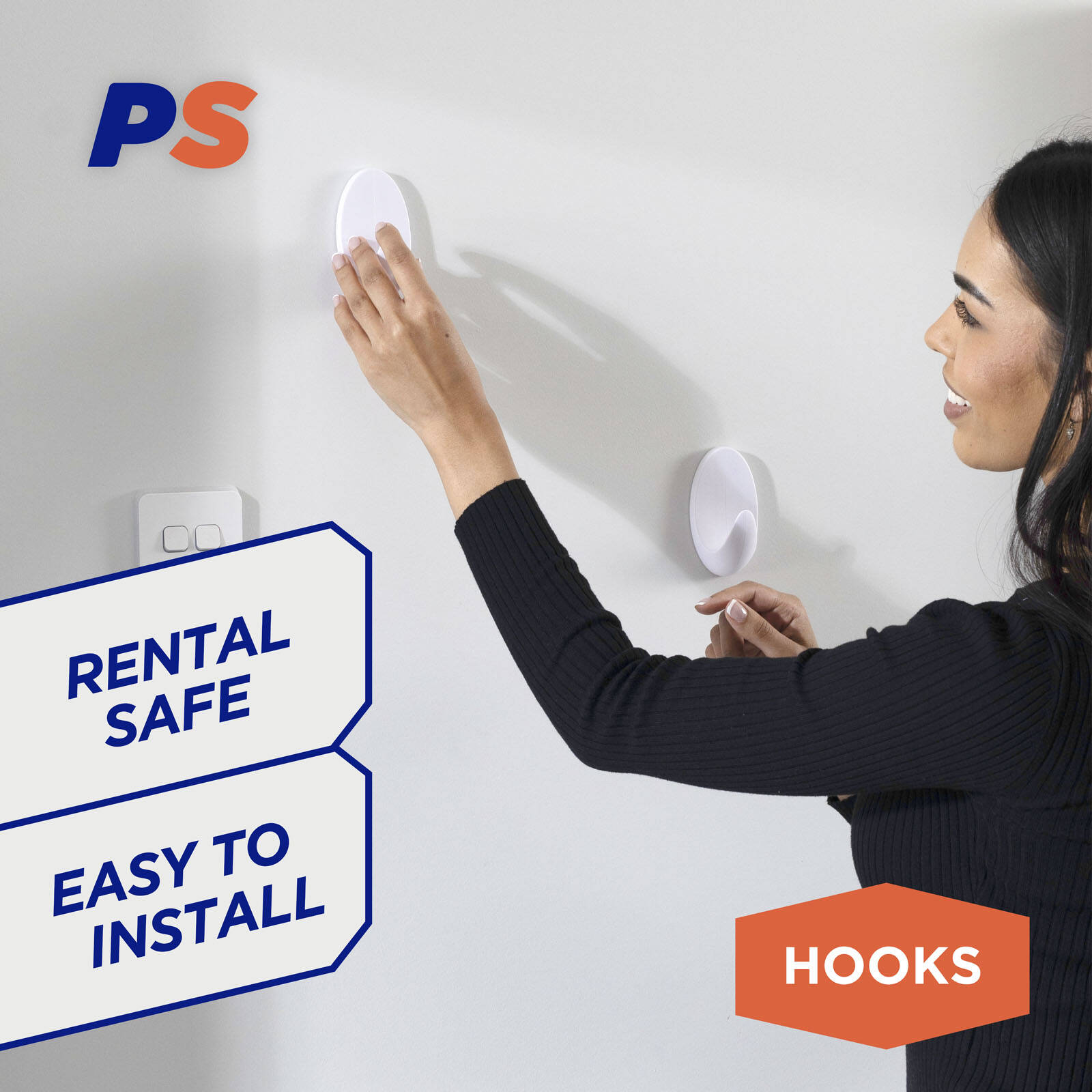 Permastik Large Self-Adhesive Vogue Hooks 3 Pack - White, Holds 1.5kg