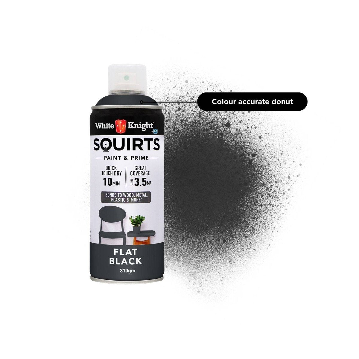 White Knight Squirts Black Flat Spray Paint 310g Solvent Based Durable - SuperSaverAU - view 3