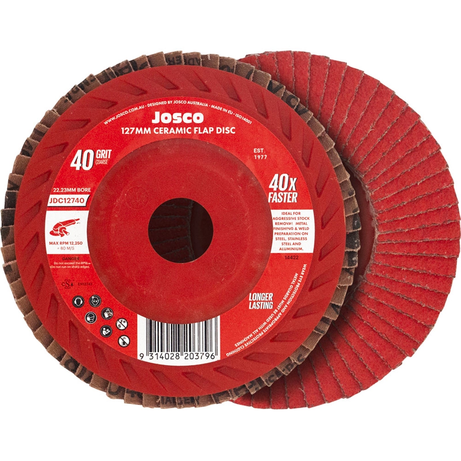 Josco 127mm 40 Grit Ceramic Flap Disc for Fast Weld Removal & Grinding