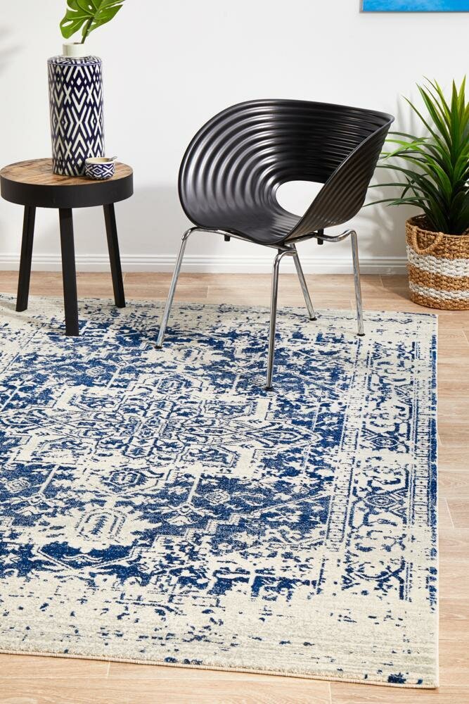 Rug Culture Evoke Large Power Loomed Rug 290x200cm - White Navy Polypropylene - Jute Weft - EVO253WNAV290X200