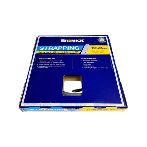 Bremick 25mm x 0.8mm x 30m Galvanised Strapping for Bracing