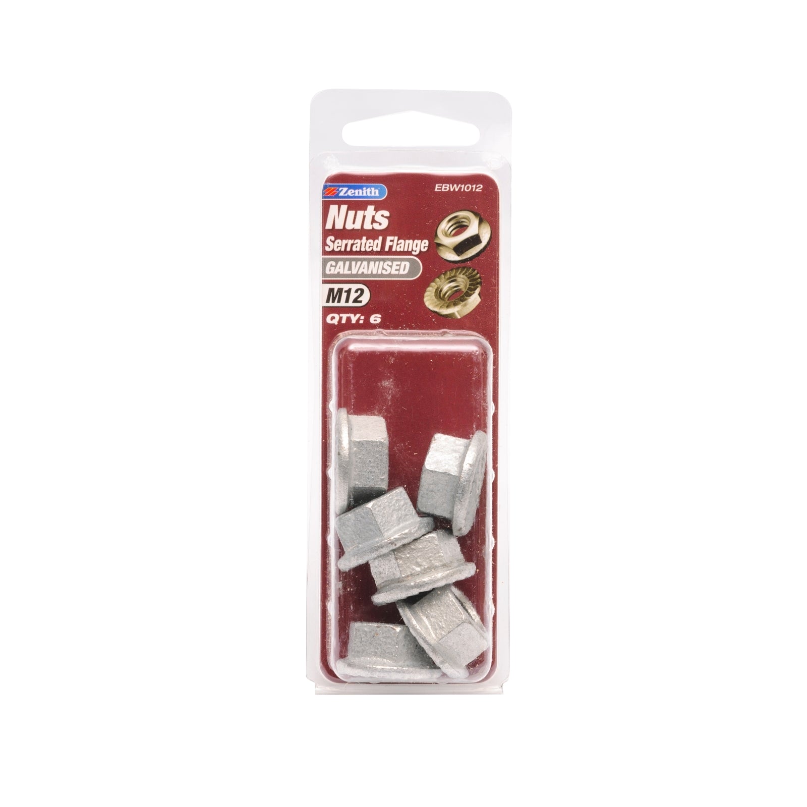 Zenith M12 Galvanised Serrated Flange Nut - 6 Pack