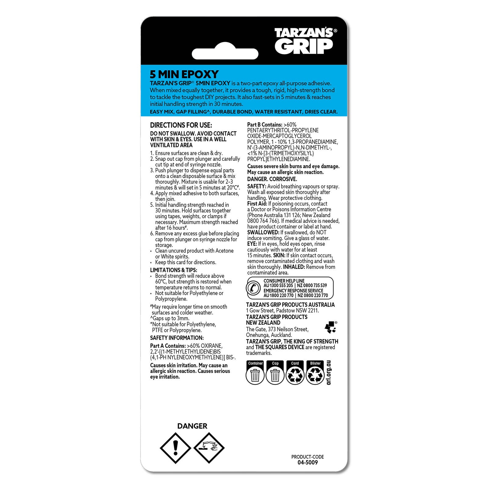 Tarzan's Grip 24ml 5 Minute Epoxy Adhesive - Dries Clear