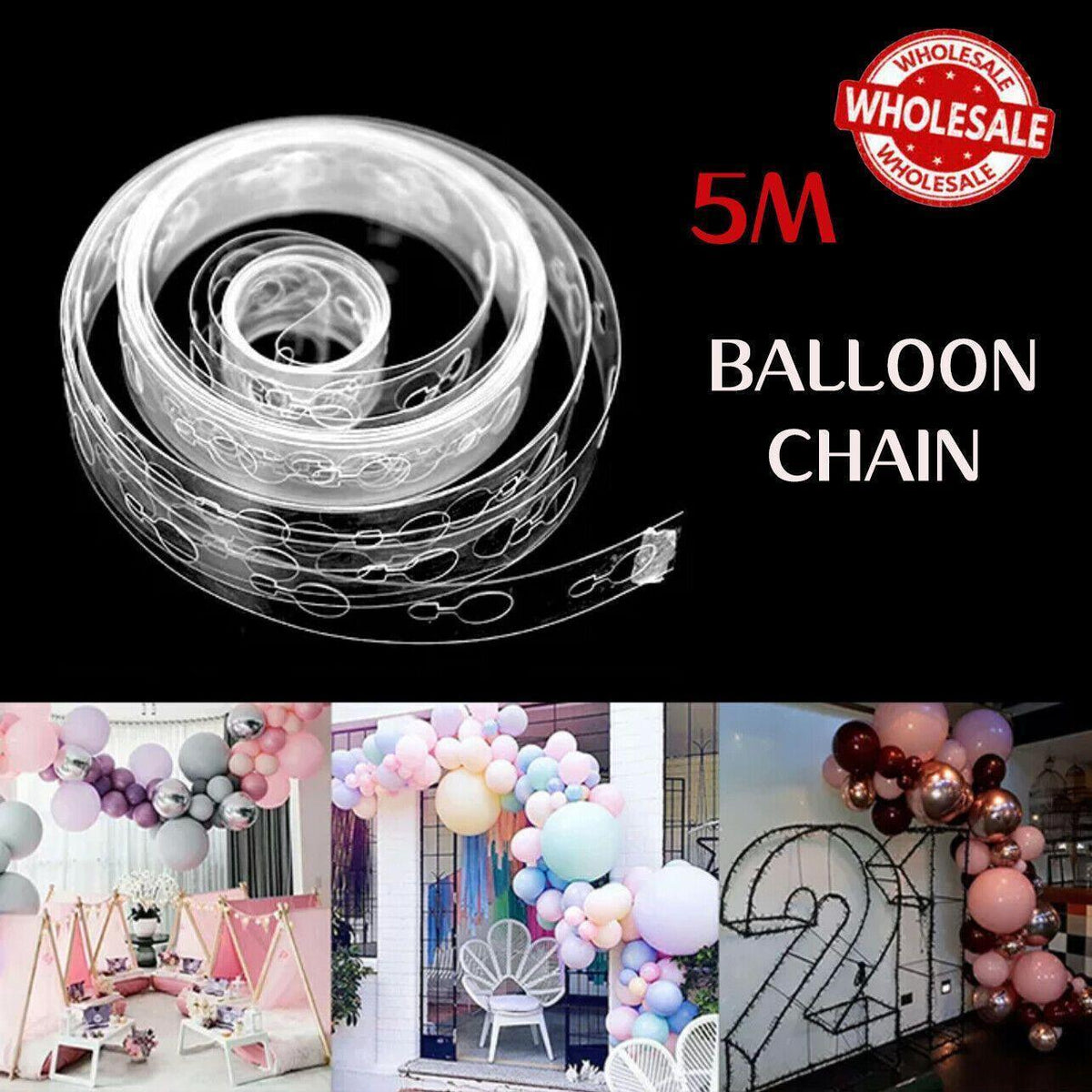 5m Clear Balloon Arch Garland Connect Chain Tape - 5 Packs - view 2