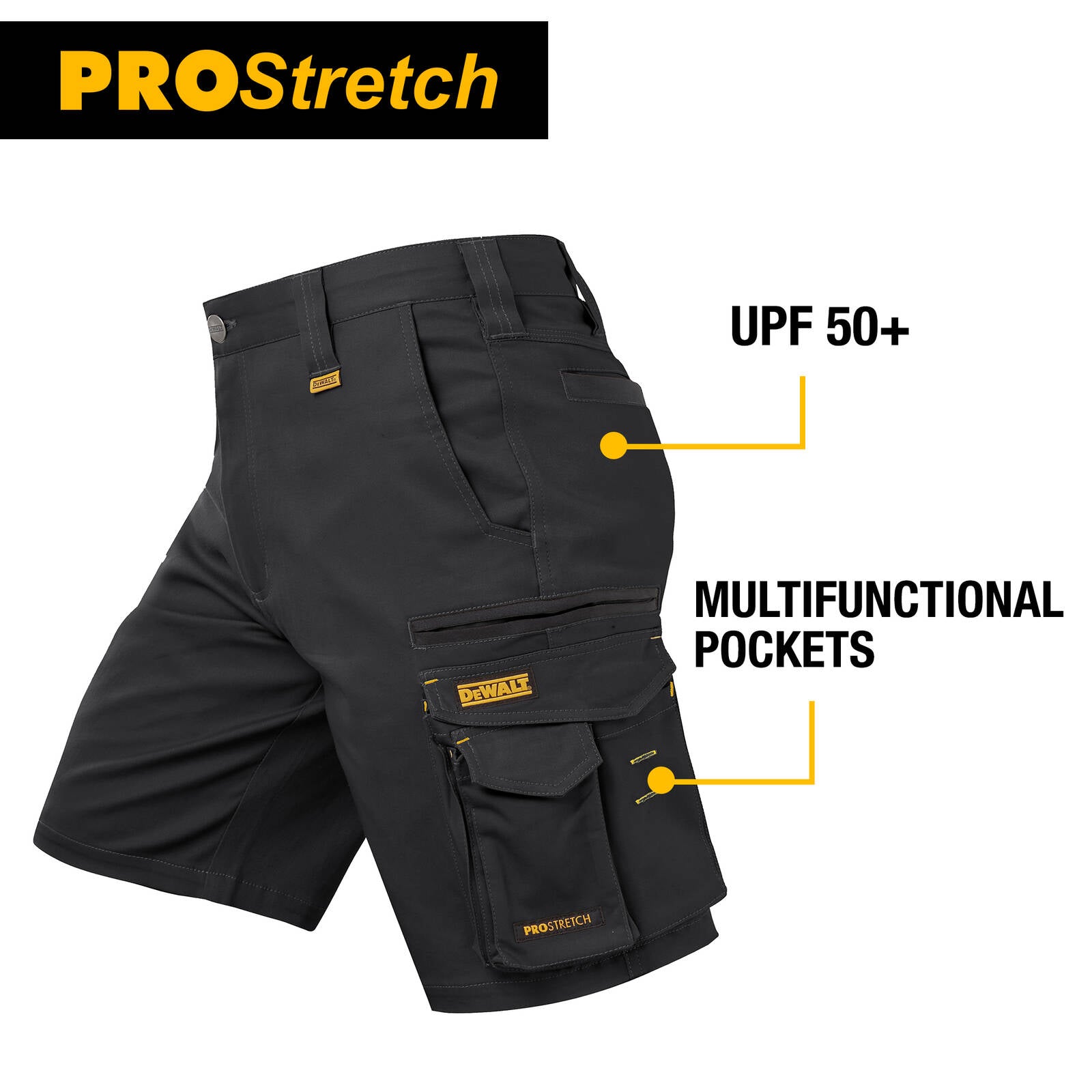 DEWALT Black Bennington PROStretch Shorts - Men's Size 40, Stretch Cotton