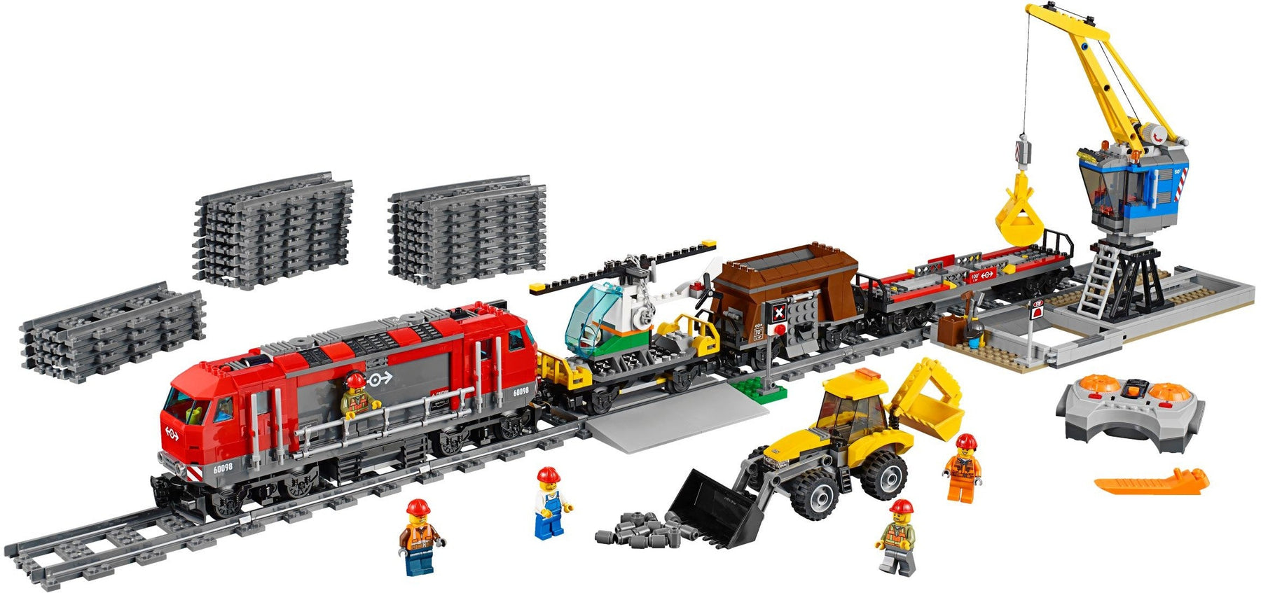 LEGO 60098 Heavy-Haul Train Set with Crane, Helicopter & Backhoe - SuperSaverAU - view 7