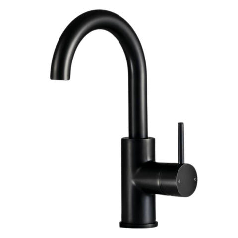 Rogerseller Tonic Gooseneck Basin Mixer - Matte Black Finish - 285mm High - 5 Year Warranty - 3606013611