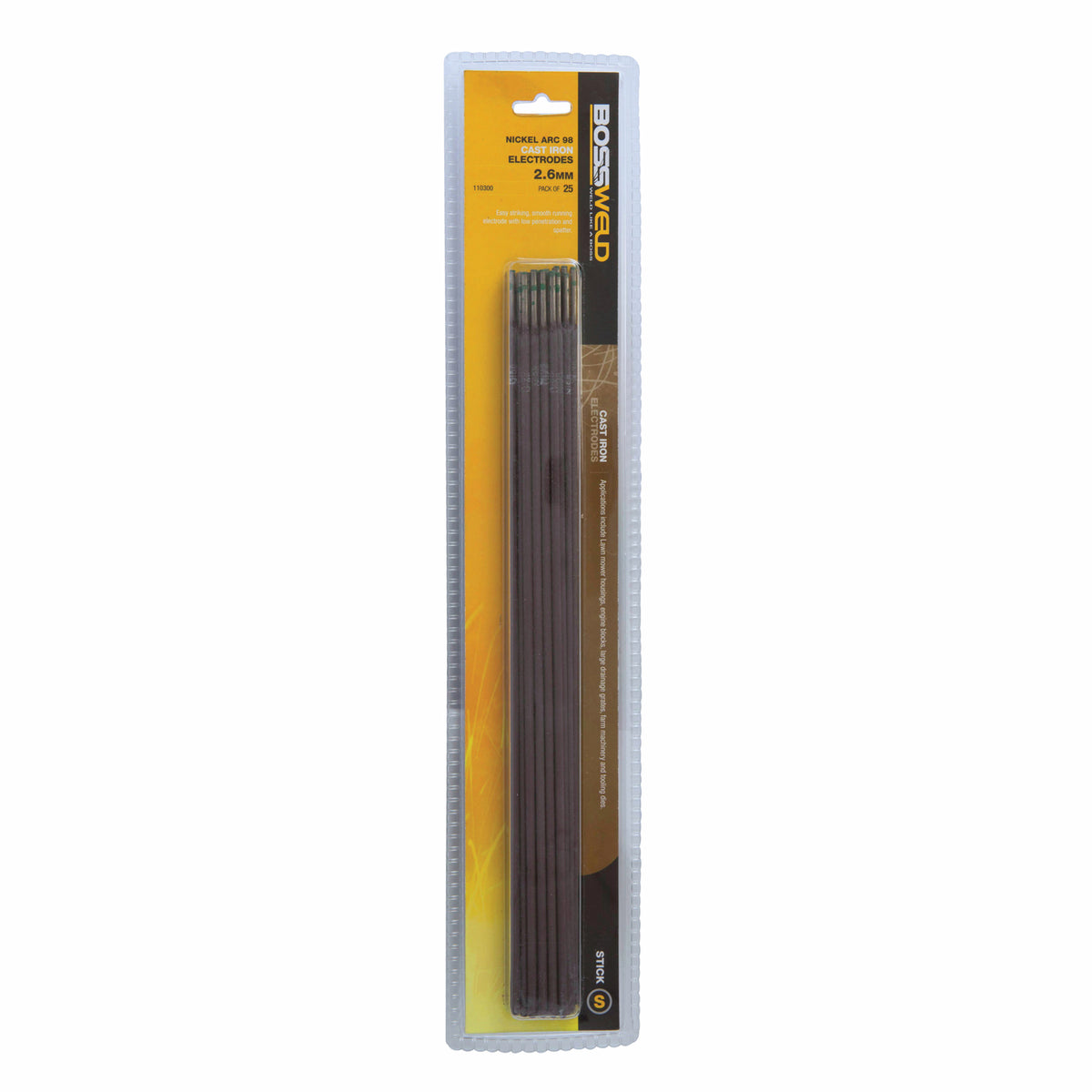 Bossweld Nickel Arc 98 2.6mm Cast Iron Welding Electrodes - 25 Pack