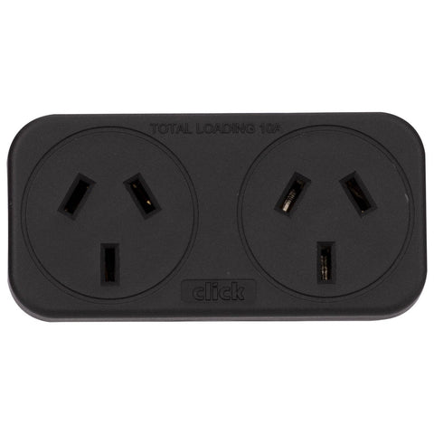 Click Black Polycarbonate Right & Left Hand Double Adaptor, Twin Pack