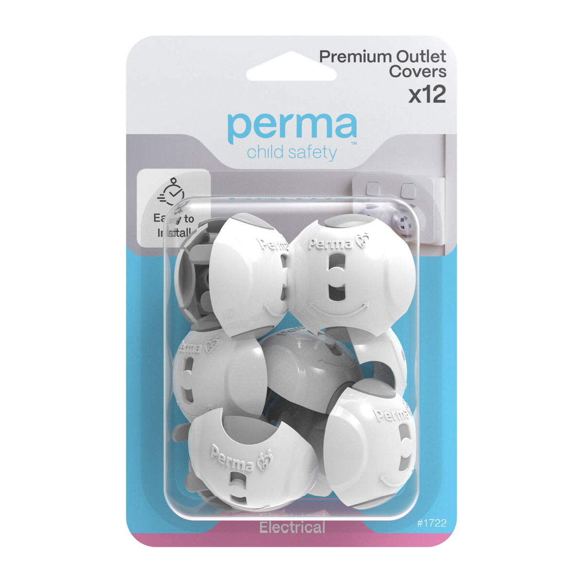 Perma Child Safety Premium Outlet Covers 12 Pack White & Grey Plastic
