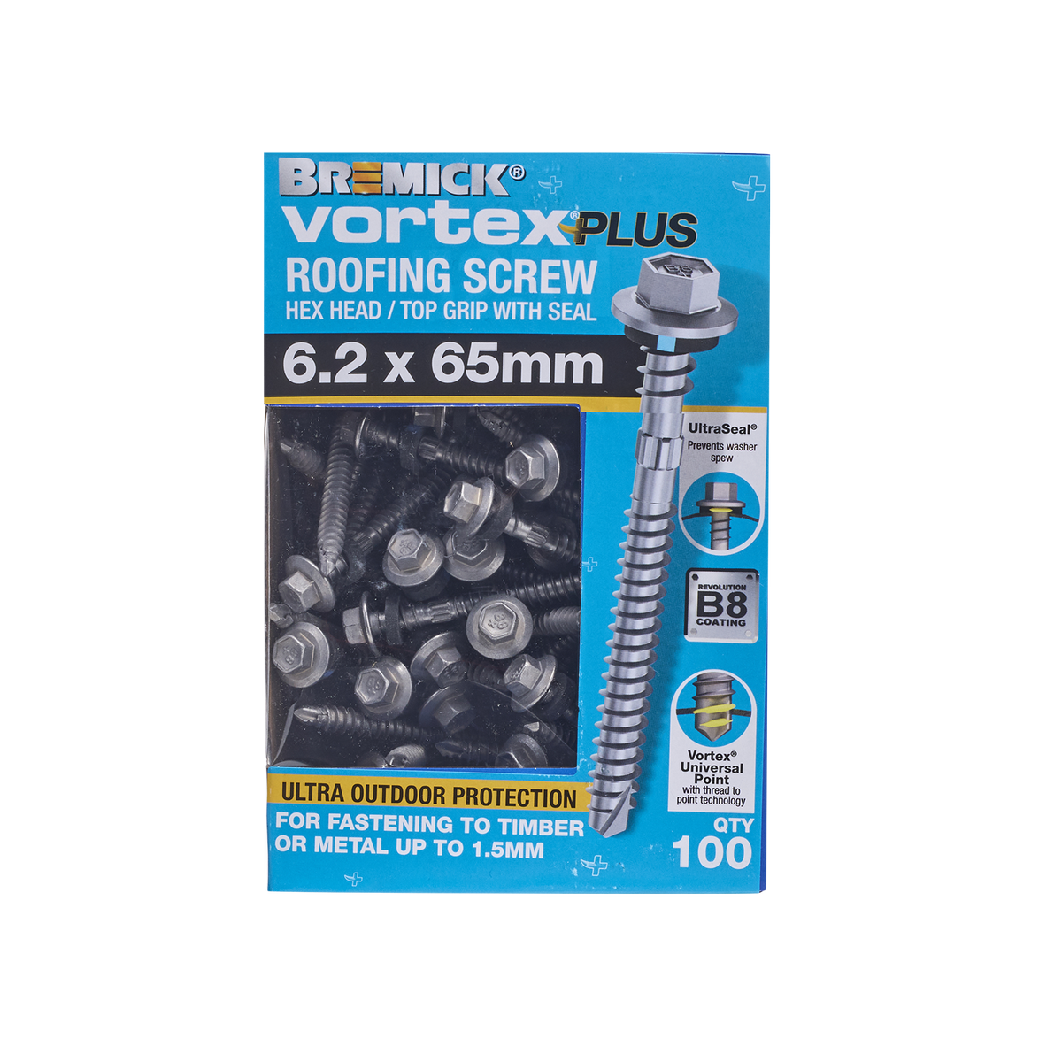 Bremick Vortex Plus Roofing Screw 6.2 x 65mm - 100 Pack - Hex Head - Durable - SuperSaverAU - view 2