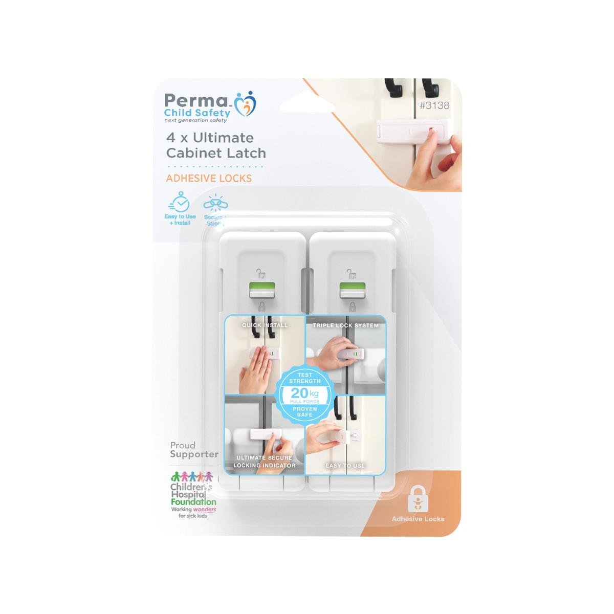 Perma Child Safety Ultimate Cabinet Latch 4 Pack - 120mm x 200mm - Secure Lock - SuperSaverAU - view 1