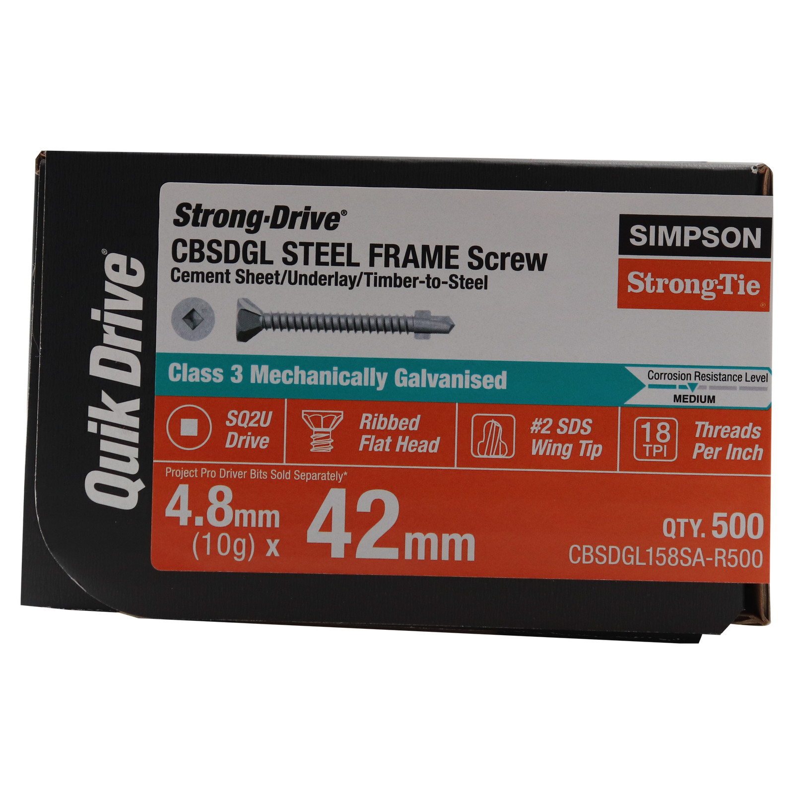 Simpson Strong-Tie 10 x 42mm Galvanised Timber to Steel Collated Quik Drive Screw 500 Pack