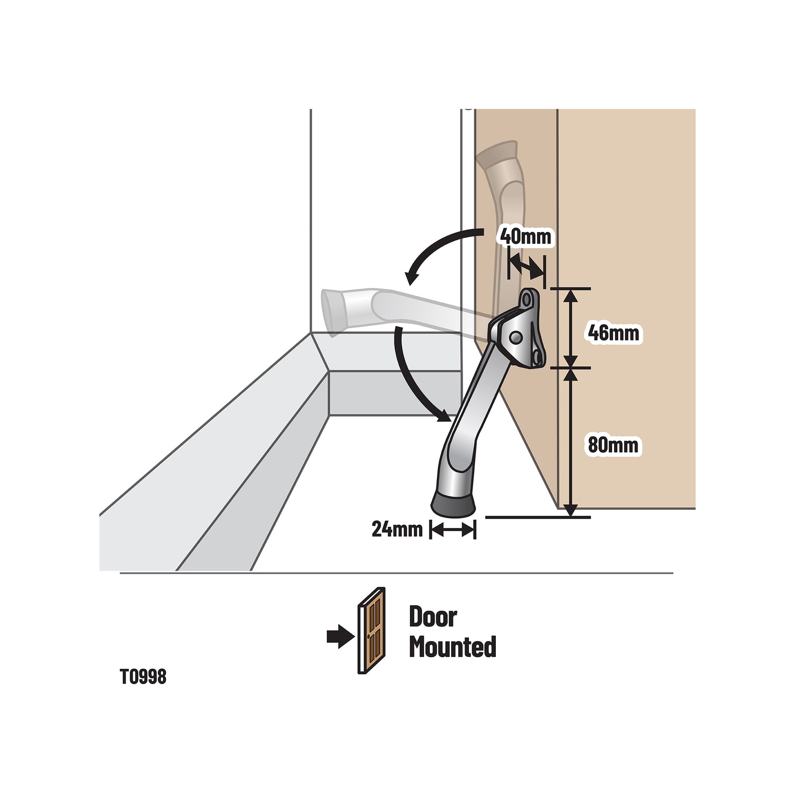 Adoored Standard Step Down Door Stop Satin Chrome Steel Interior Use