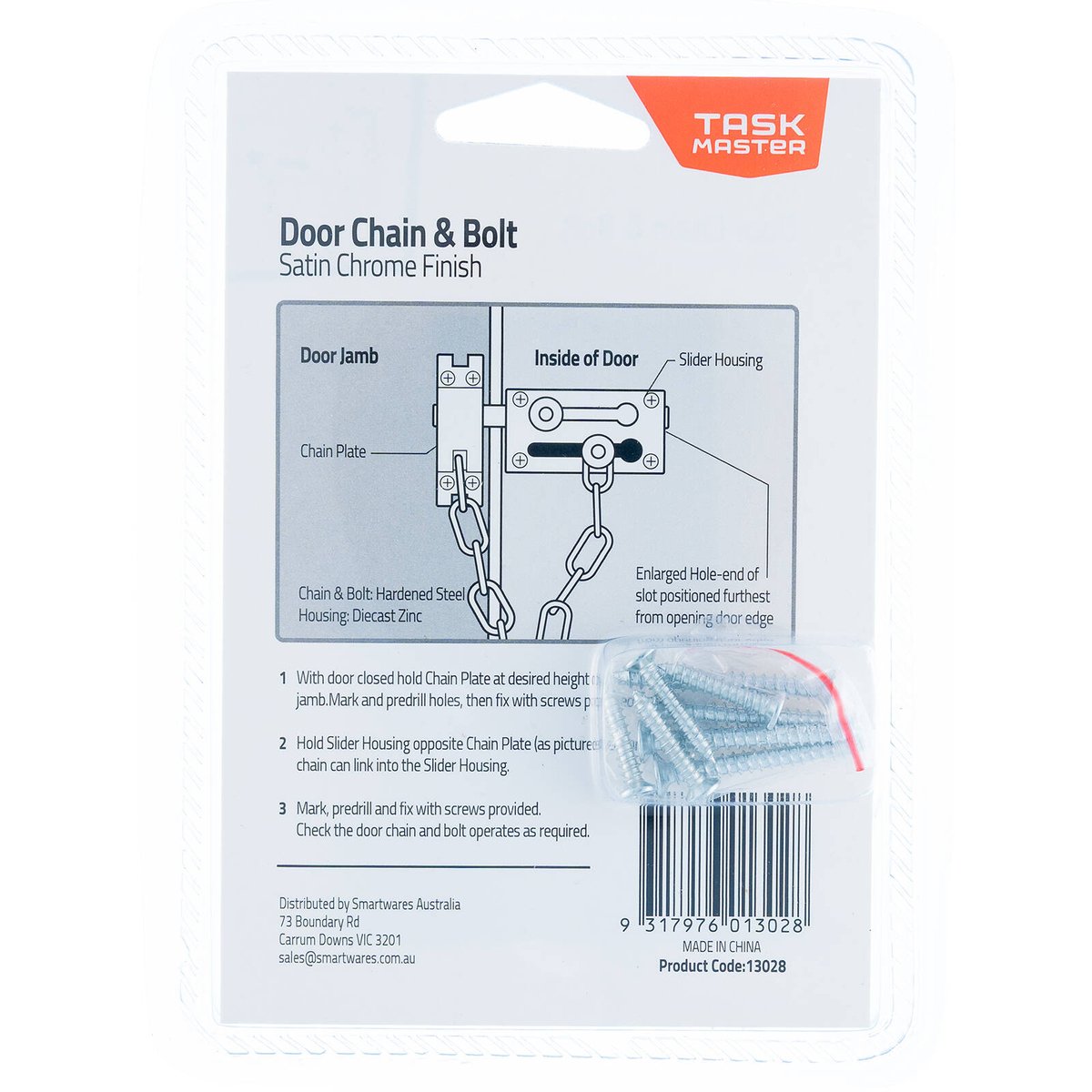 Taskmaster Door Chain Bolt - 52mm - Steel - Satin Chrome Security - SuperSaverAU - view 3